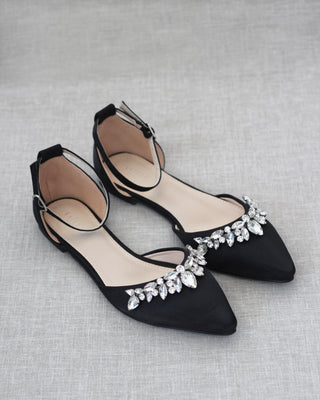 Satin Pointy Toe Flats with Teardrop Rhinestones EmbellishmentsWomen Shoes