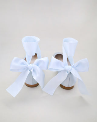 Satin Round Toe Bridal Flat with Wrapped Ribbon Tie