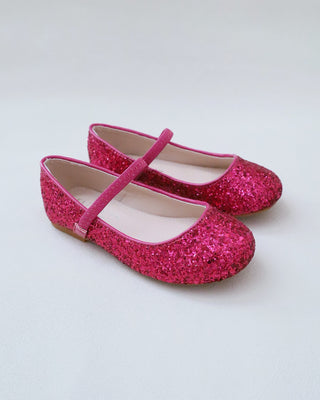 fuchsia rock glitter flower girls flats