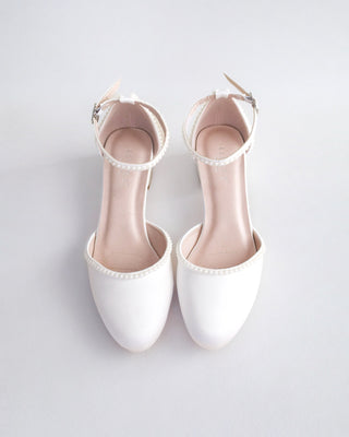 Round Toe Satin Block Heel with Mini Pearls
