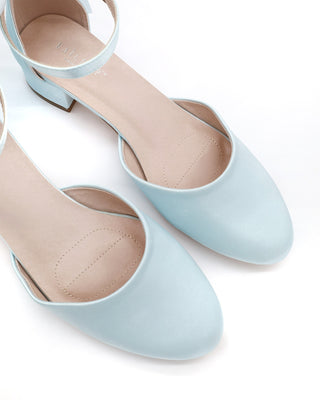 Round Toe Satin Block Heel with Back Satin Bow