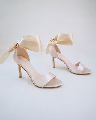 Satin High Heel Evening Sandals with Wrapped Ankle Tie