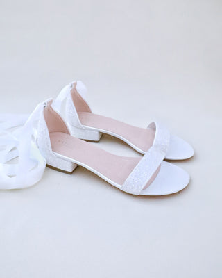 White Rock Glitter Low Block Heel Ballerina Bridal Sandals