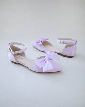 Satin Pointy Toe flats with Front Satin Bow