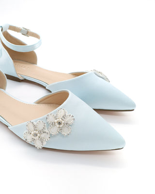 Satin Pointy Toe Wedding Flats with Rhinestones Chassia Flower