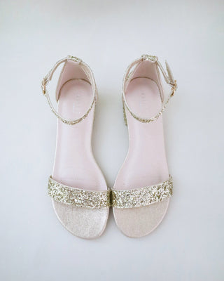 gold glitter heel bridal sandals