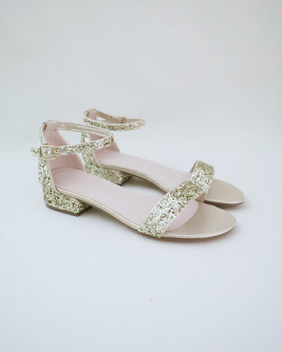 gold glitter heel bridal sandals