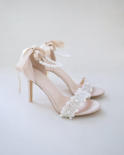 champagne pearls wedding high heel