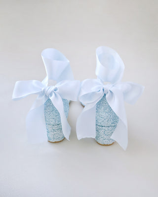 light blue crochet lace wedding sandals with wrapped satin ankle tie