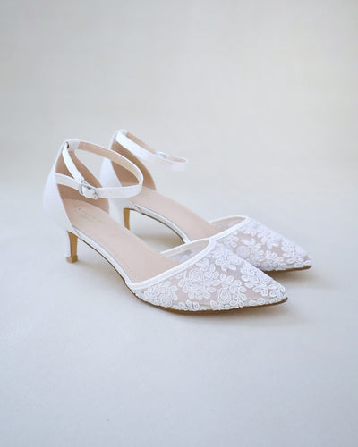 Women's Lace Almond Toe Spool Heels Wedding Shoes Ankle Strap Pumps |  Up2Step
