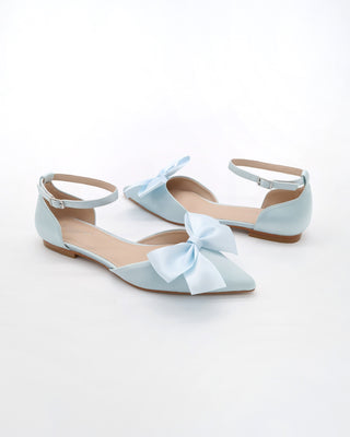 Satin Pointy Toe flats with Front Satin Bow