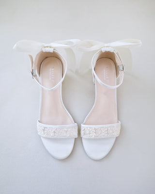 ivory crochet lace wedding heel sandals with bow