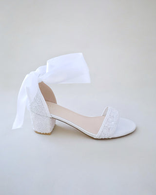 white crochet lace wedding sandals with wrapped satin ankle tie