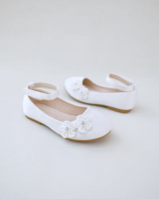 Satin Flower Girls Ballet Flats with All Pearls Chassia Flowers