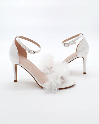 Satin High Heel Wedding Sandals with Ophelia Ruffles Organza