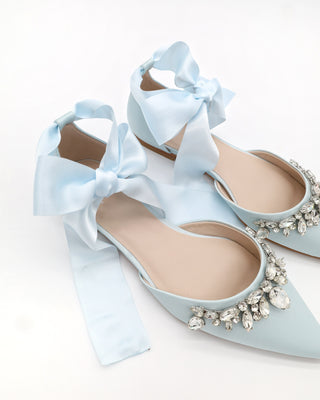 Satin Pointy Toe Flats with Teardrop Rhinestones EmbellishmentsWomen Shoes