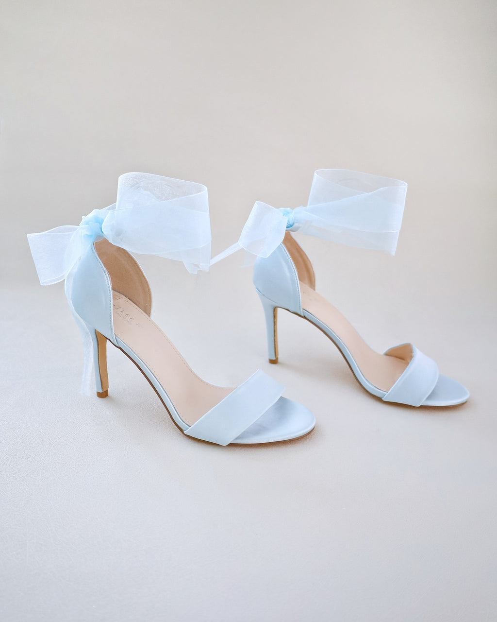 Block Heels Blue White Heeled Sandals Light Blue Satin High Heel - Main Image