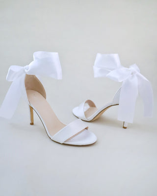 white satin high heels wedding sandals with wrapped tie