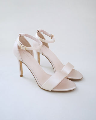 champagne satin high heel evening sandals