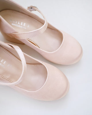 Girls Satin Mary Jane Block Heel with Back Satin Bow