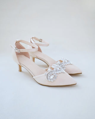 champagne bridal low heels with rhinestones embellishments