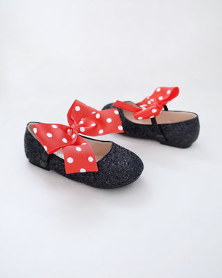 Black Rock Glitter Mary Jane with Red Polka Dot Grosgrain Bow