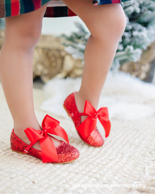 Rock Glitter Maryjane Flats with Satin Bow