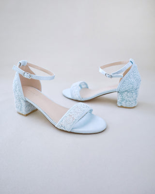 light blue crochet lace wedding heel sandals