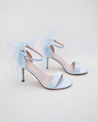Satin High Heel Wedding Sandals with Tulle Back Bow