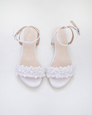 Girls Satin Evening Flat Sandal with Perla Applique