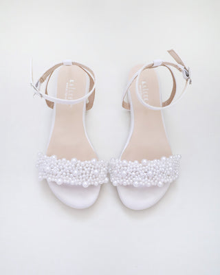 Girls Satin Evening Flat Sandal with Perla Applique
