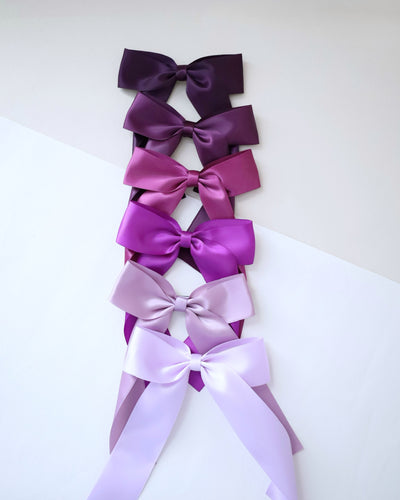 purple satin long tail hair bow for girls