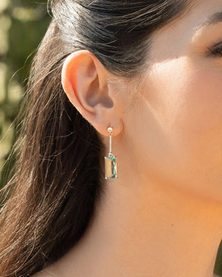 light blue emerald cut dangled wedding earring with rhinestones