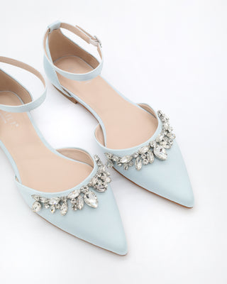 Satin Pointy Toe Flats with Teardrop Rhinestones EmbellishmentsWomen Shoes