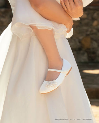 Satin Mary Jane Flats with Rhinestones Chassia Flower
