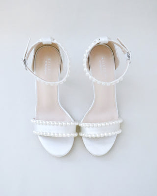 Satin High Heel Wedding Sandals with Pearls