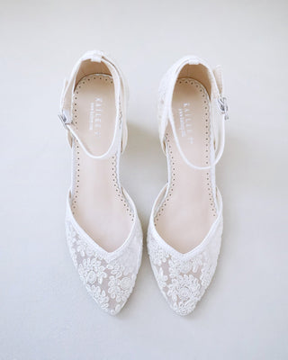 ivory lace wedding block heels