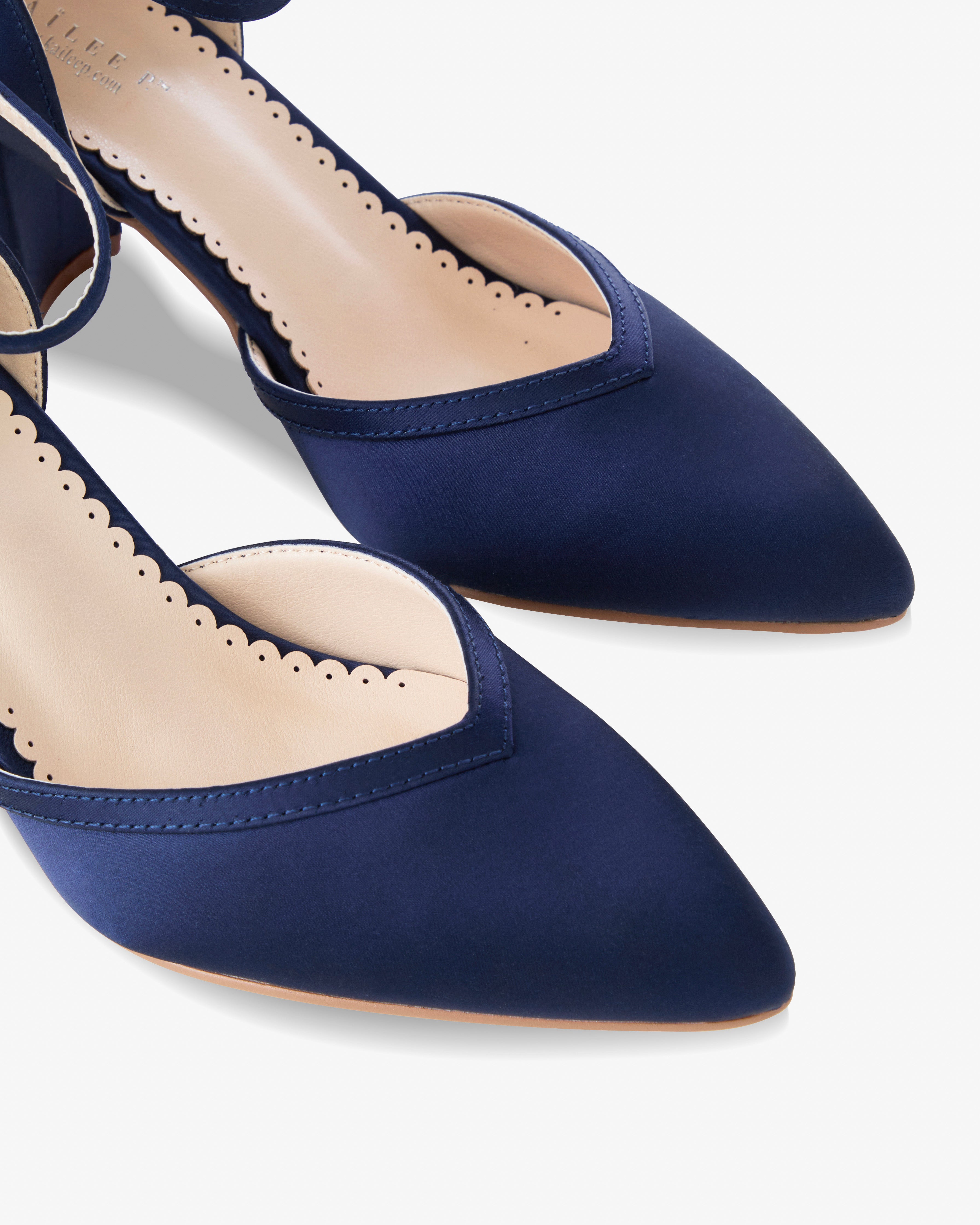 Navy Satin Block Heels, Bridesmaids Heels, Evening Shoes, Prom Shoes Navy Satin Block Heels, Bridesmaids Heels, Evening Shoes, Prom Shoes