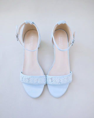 light blue crochet lace wedding heel sandals