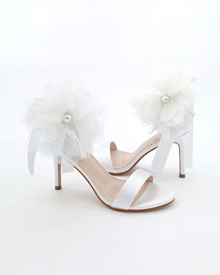 Satin High Heel Wedding Sandals with Ophelia Flowers