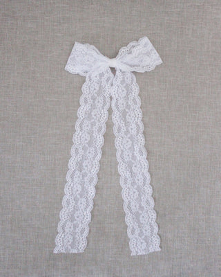 White Long Tail Vintage Lace Bow Hair Clip