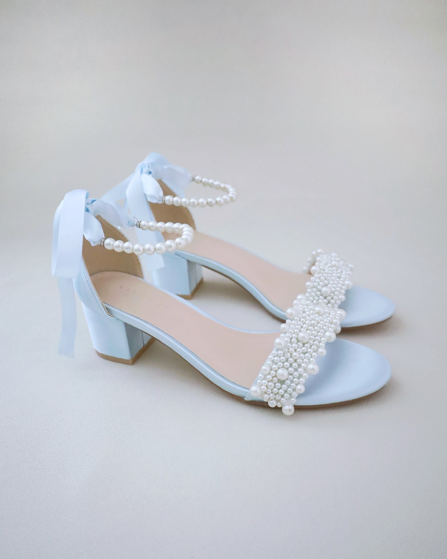 Satin Block Heel Wedding Sandals with Perla Applique, Bridal Shoes ...