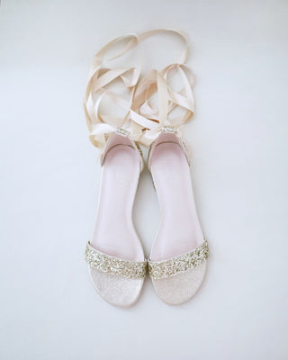 Gold Rock Glitter Low Block Heel Ballerina Bridal Sandals