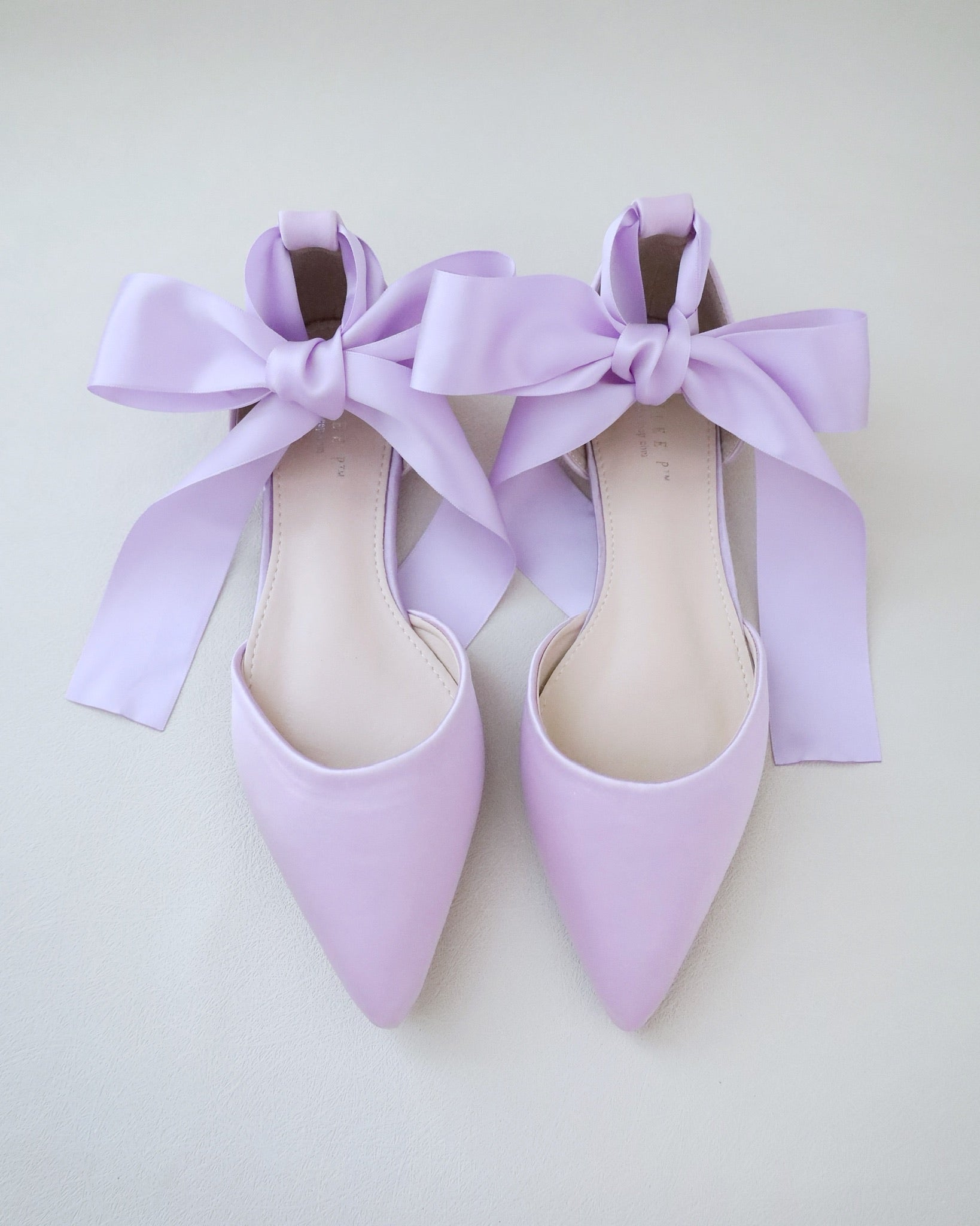Lavender Satin Pointy Toe Flats with Satin Ankle Tie, Bridal Shoes Lavender Satin Pointy Toe Flats with Satin Ankle Tie, Bridal Shoes