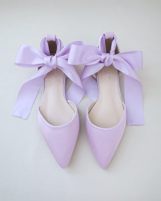 lavender satin bridal flats with satin tie