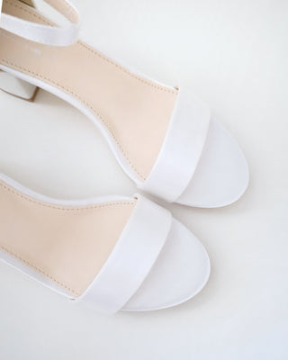 Satin Block Heel Sandals with Ankle Strap