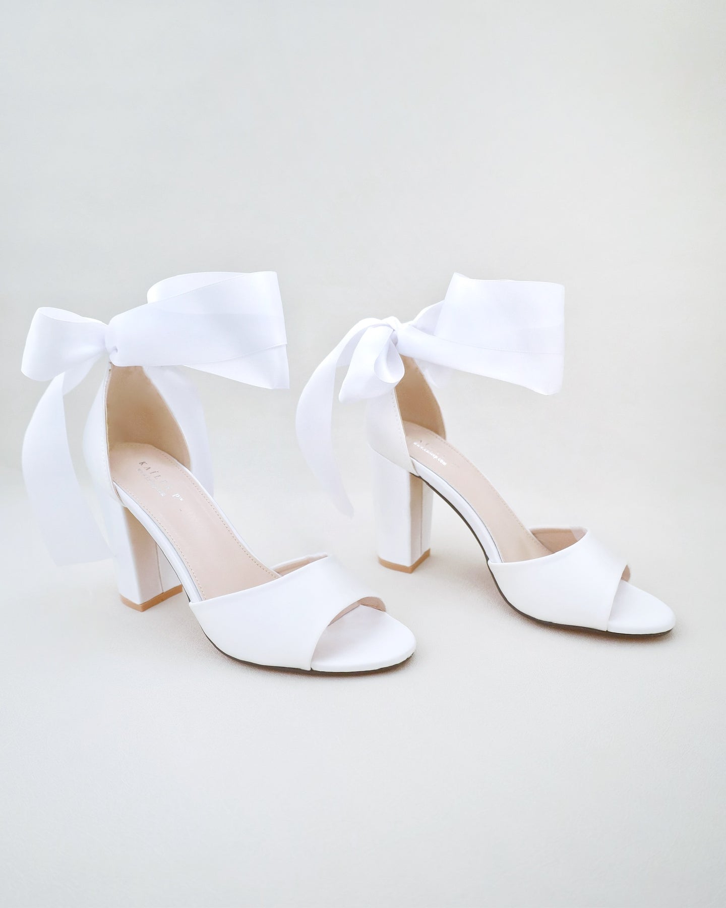 2.5 Inch Pearl Lined Ankle Strap Bow Block Heels