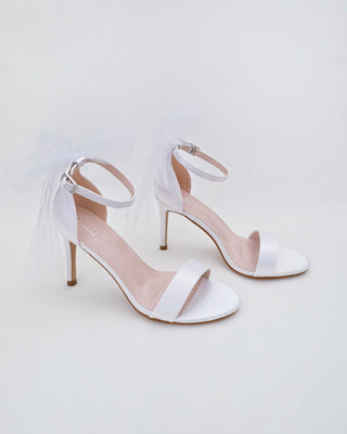 Satin High Heel Wedding Sandals with Tulle Back Bow