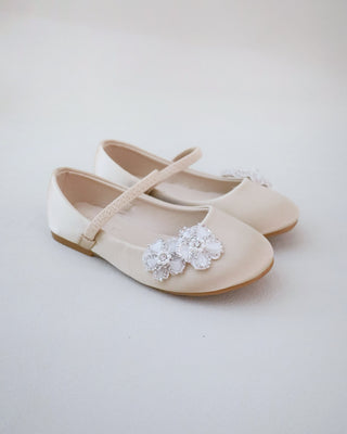 Satin Mary Jane Flats with Rhinestones Chassia Flower