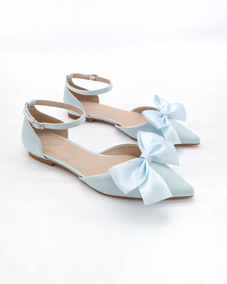 Satin Pointy Toe flats with Front Satin Bow
